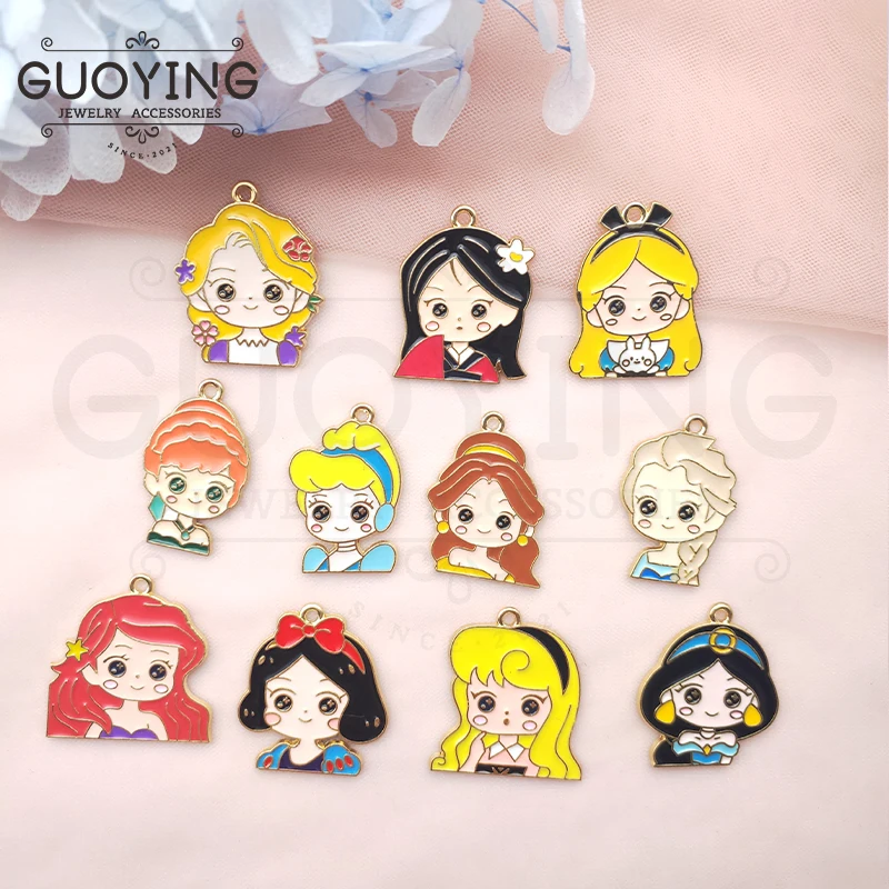 10pcs Alloy Enamel Charm Cute Princess Series Pendant Earrings DIY Designer Handmade Jewelry Accessories Keychain Charms