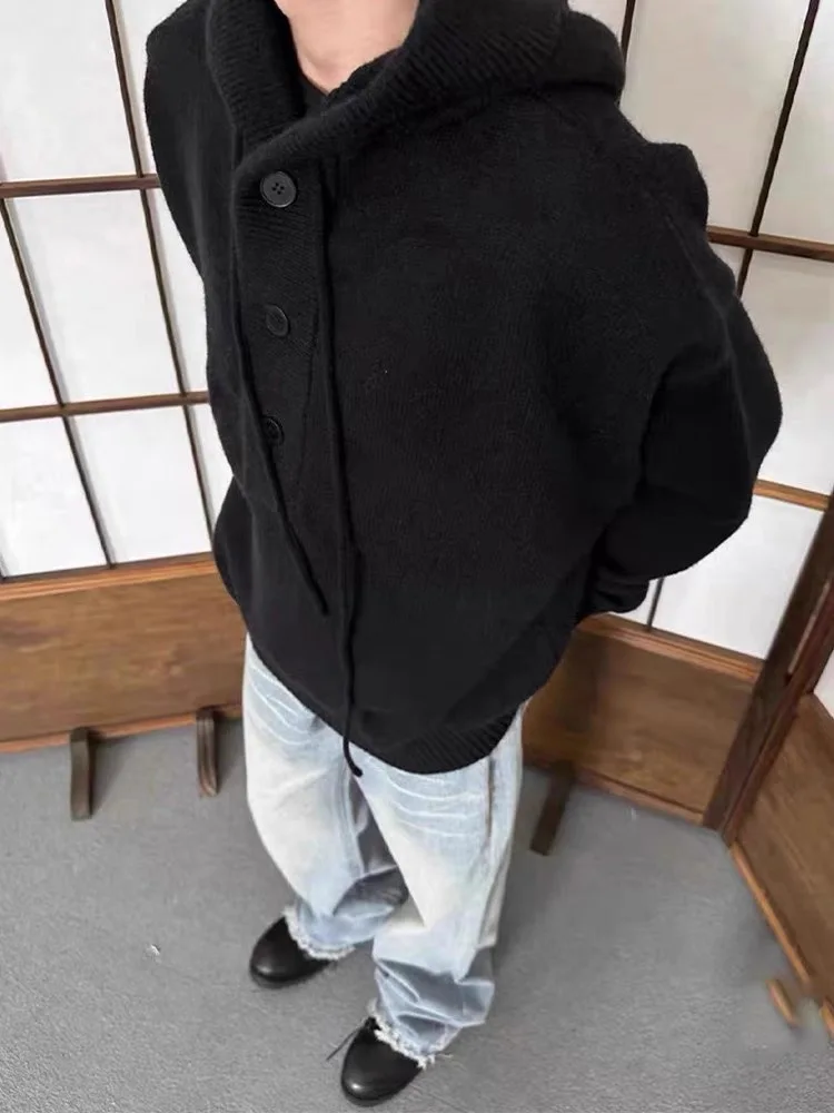 미국 레트로 그레이 후드티 남성용 가을 겨울 루즈핏 레이지 니트 스웨터 재킷 젊은 감각 캐주얼 단색