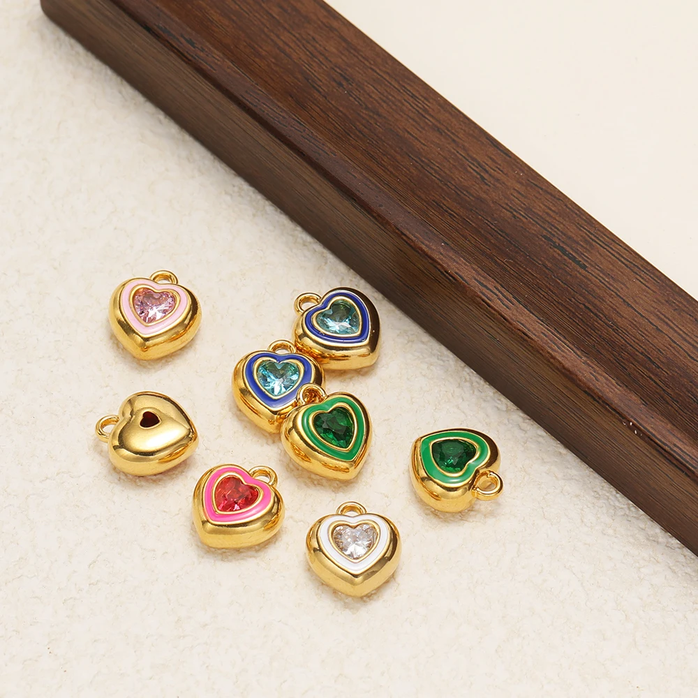 4Pcs Gold Plated Stainless Steel Enamel Heart Charms Zircon Pendants for DIY Crafts Jewelry Making Necklace Earrings Accessories - Image 3