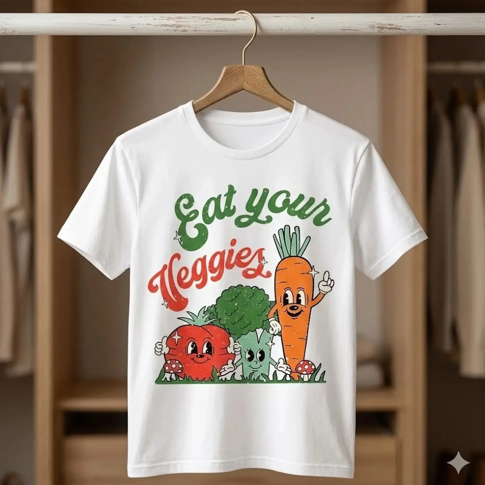Eat Your Veggies Funny Cartoon Vegetable T Shirt Cute Healthy H168 vintage Washed Comfortable Stylish Top For Everyday Wear