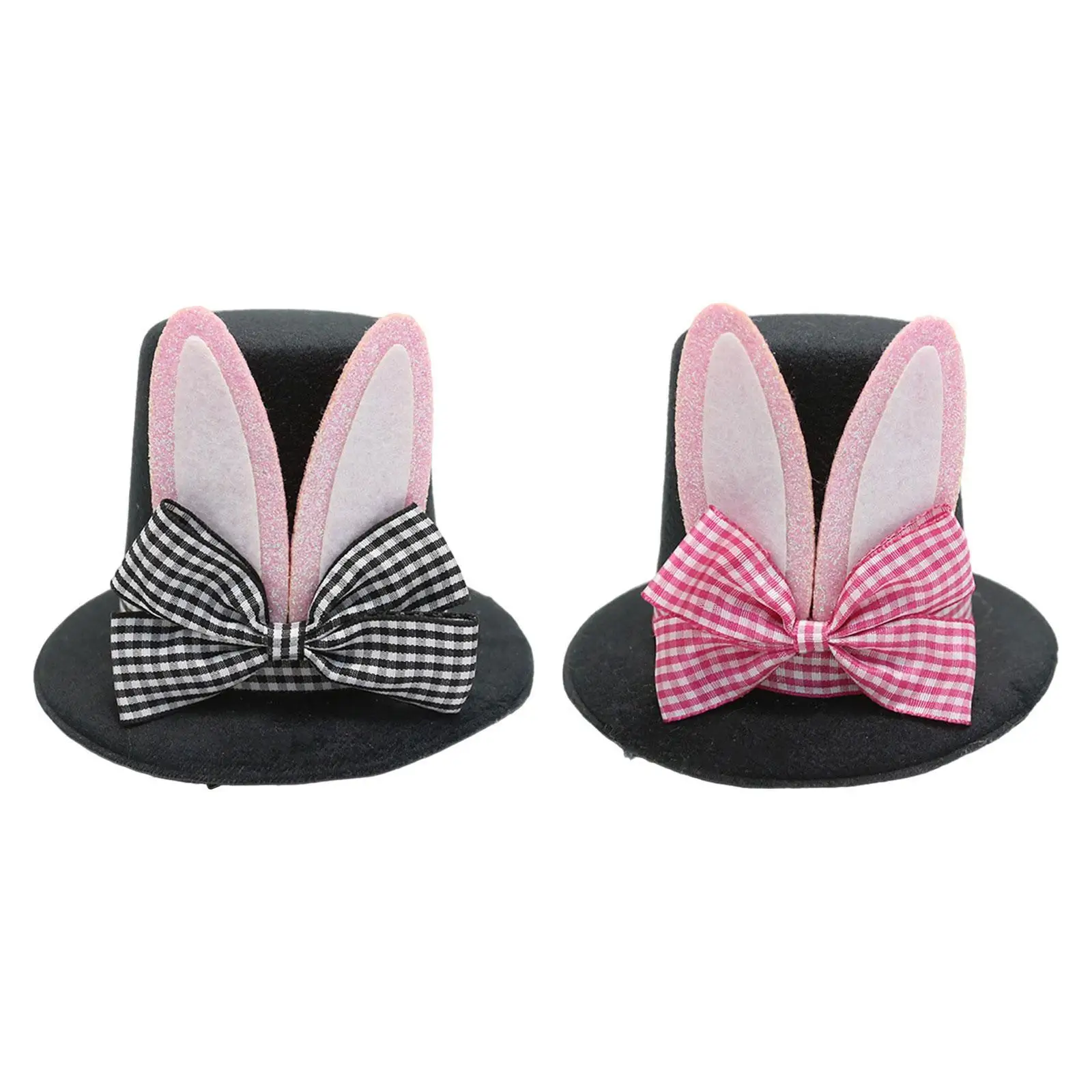 Top Hat Hair Clip Bunny Ears Hairpin Plaid Bow Dress up Adorable Easter Hair Accessory for Stage Performance Festival