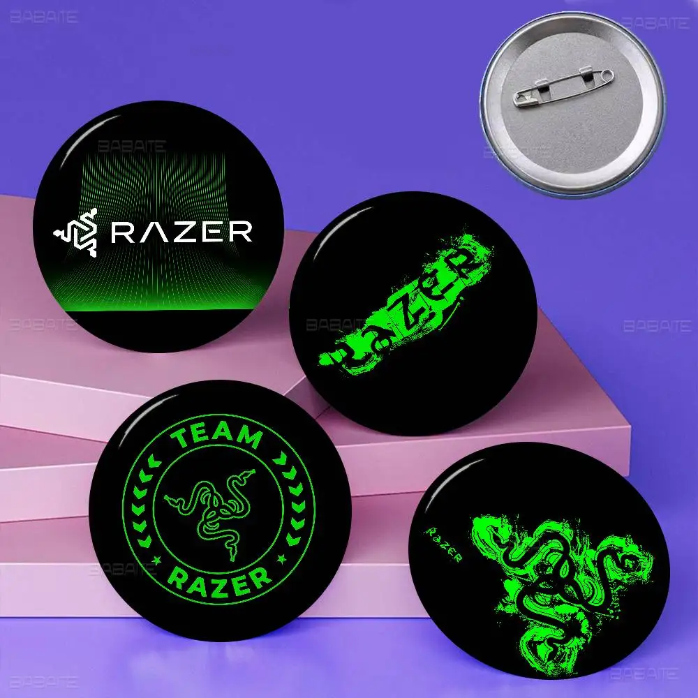 Razer logo 32/44/58mm Round Cartoon Brooches Handmade Pins for Backpack Jewelry Accessories Gifts Creative Badge