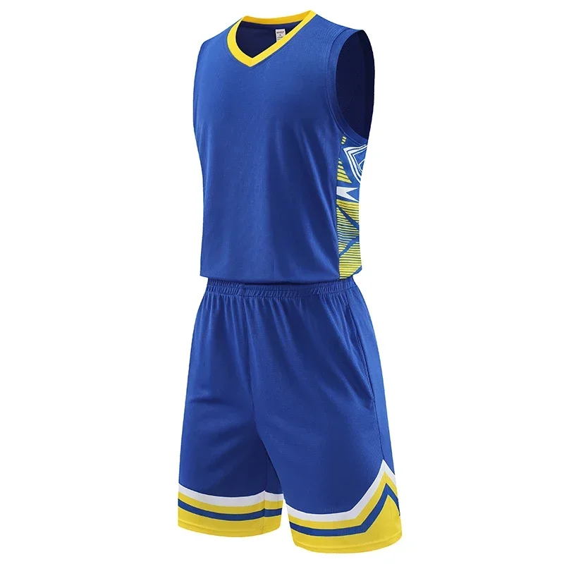 Conjunto de treino de basquete respirável para homens, camisas esportivas, tops e shorts, jersey ao ar livre, roupas esportivas para homens, fitness, plus size, 2pcs