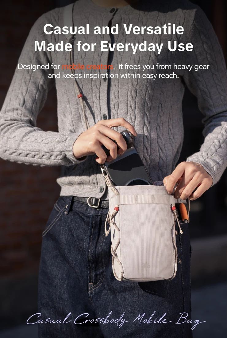 PGYTECH OneGo Casual Umhängetasche Leichte Kameratasche mit Kordelzug Handtasche für iPhone 12-17 – Detail 2