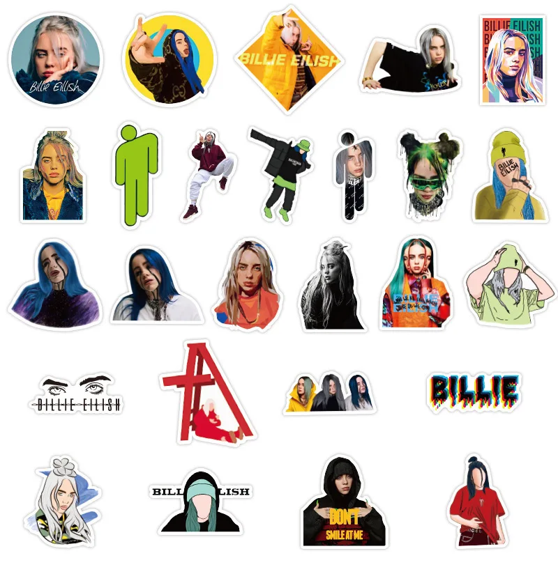 50 قطعة ملصقات المغني بيلي إيليش ملصقات الكتابة على الجدران المشاهير كوب الماء دفتر ملصقات السيارات