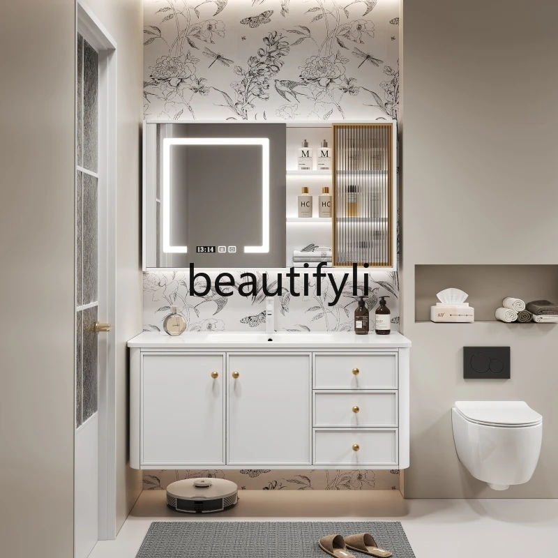 

Integrated ceramic basin bathroom cabinet combination, French bathroom cabinet, washing table, cream wind toilet, washing table.