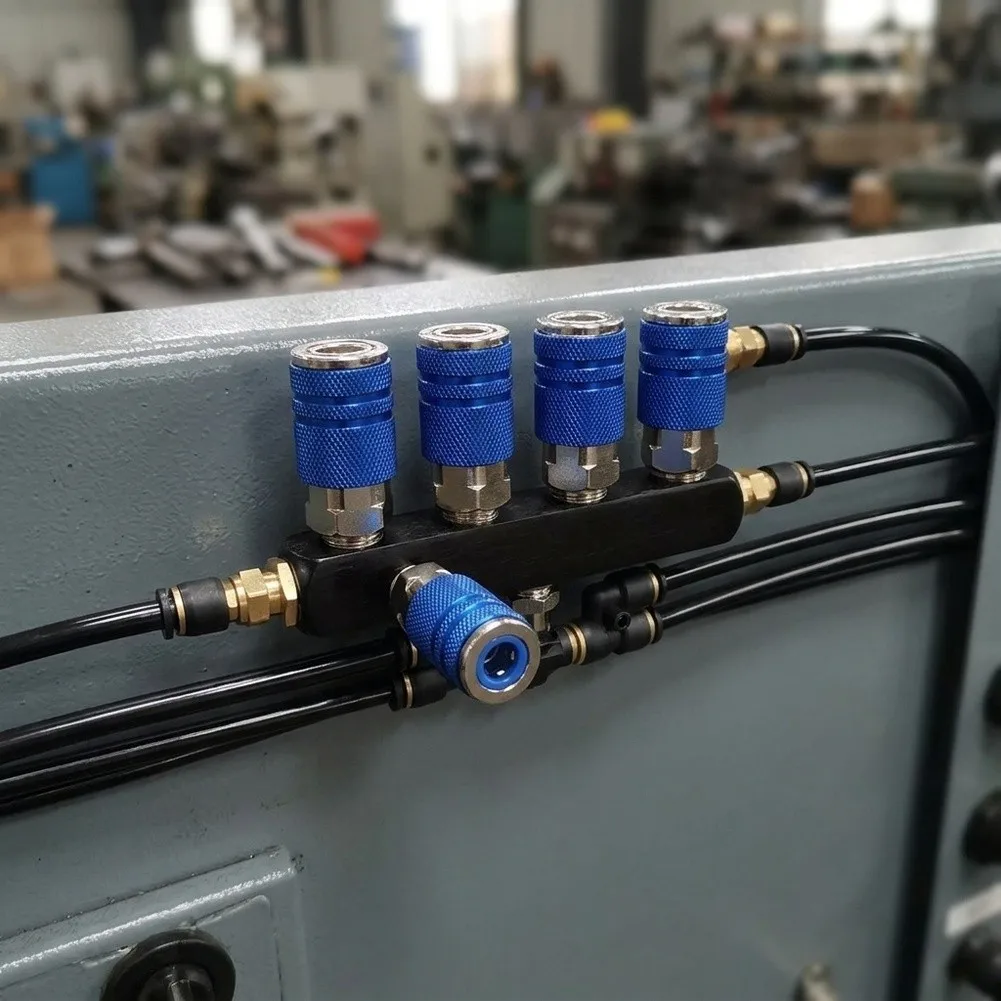 Industrial for Air Manifold with 5 Connection Points 1/4in NPT Threaded Ports Aluminum Body for Workshop and Factory Use