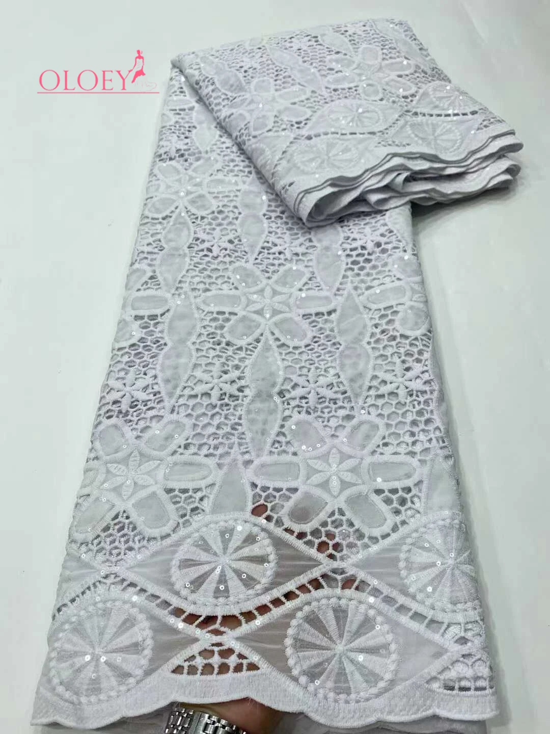 

OLOEY Hot New African Beaded Lace Fabric 5 yards Luxury French Sequins Embroidery Mesh Lace Fabric Ladies Wedding Party Dresses