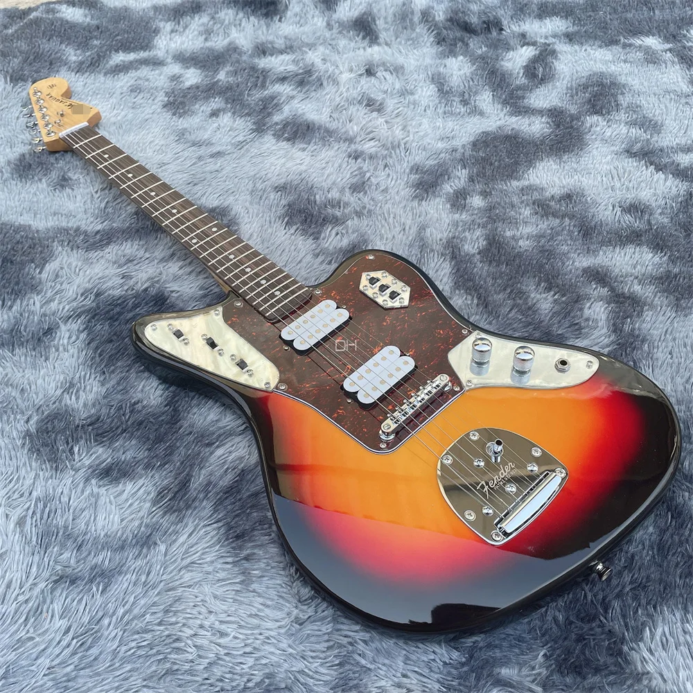 Factory Custom Electric Guitar Bass Jag Guitar,Sunburst Body Archaize Buttons Tremolo Bridge Red Tortoise Shell Pickguard