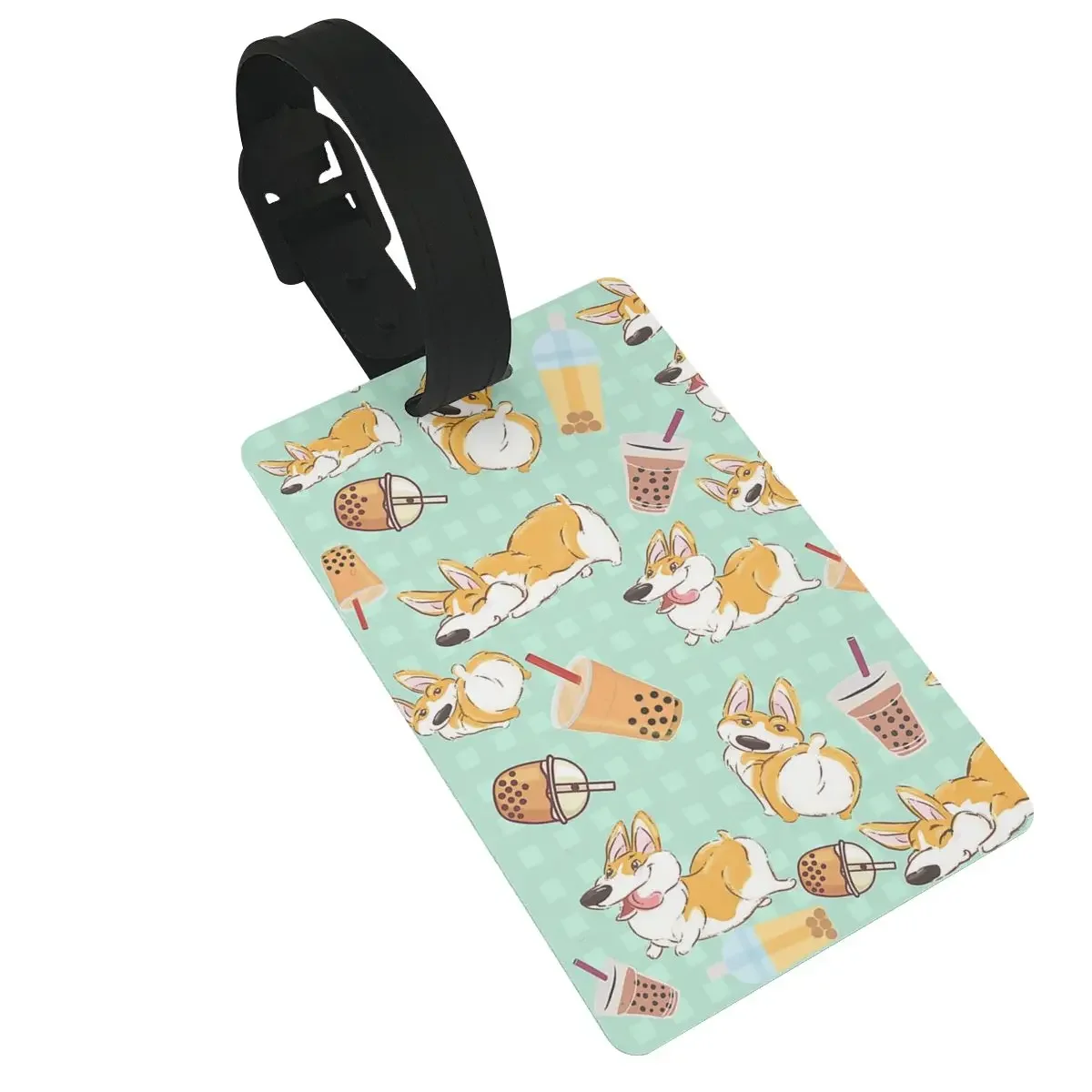 Corgi And Bubble Tea Luggage Tags Suitcase Accessories Travel Fashion Baggage Boarding Tag Portable Label Holder ID Name Address