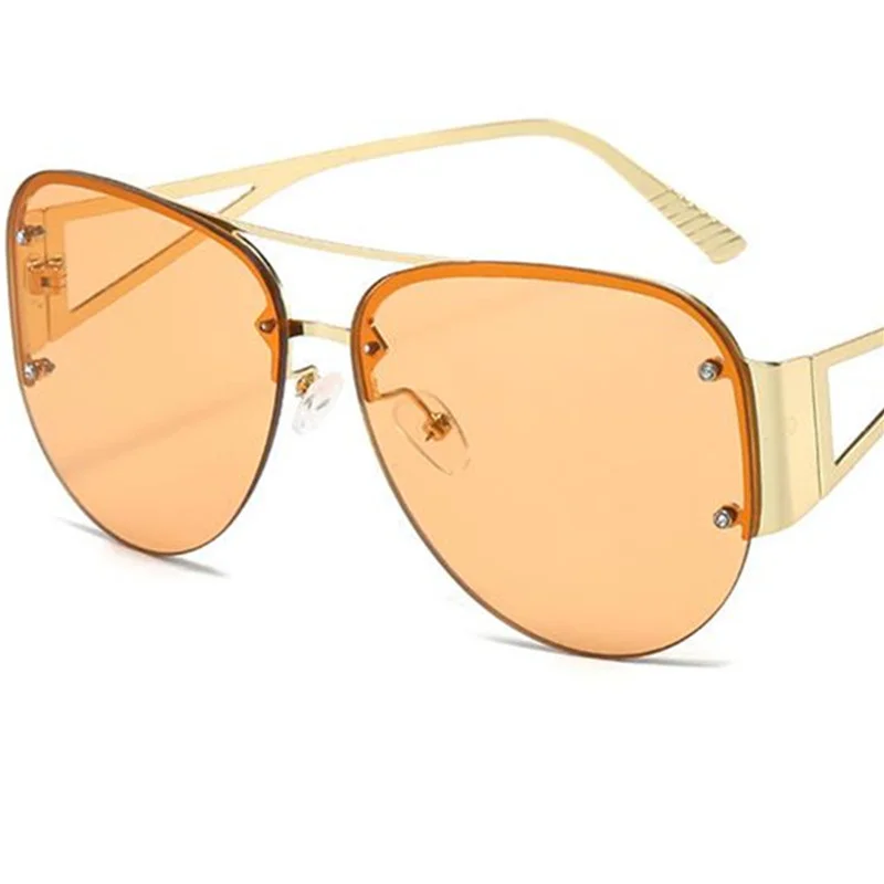 

Fashion Unisex Double Beam Sun Glasse Anti-UV Spectacles Alloy Temples Eyeglasses Ornamental Google Semi-Rimless Sunglasses