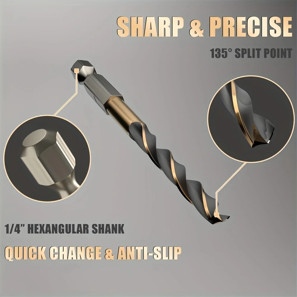 15-teiliges 1/4-Zoll-Sechskant-Bit-Set für Schlagbohrmaschinen, Hochgeschwindigkeitsstahl-Spiralbohrer für Stahl, Aluminium und Holz – Detail 7