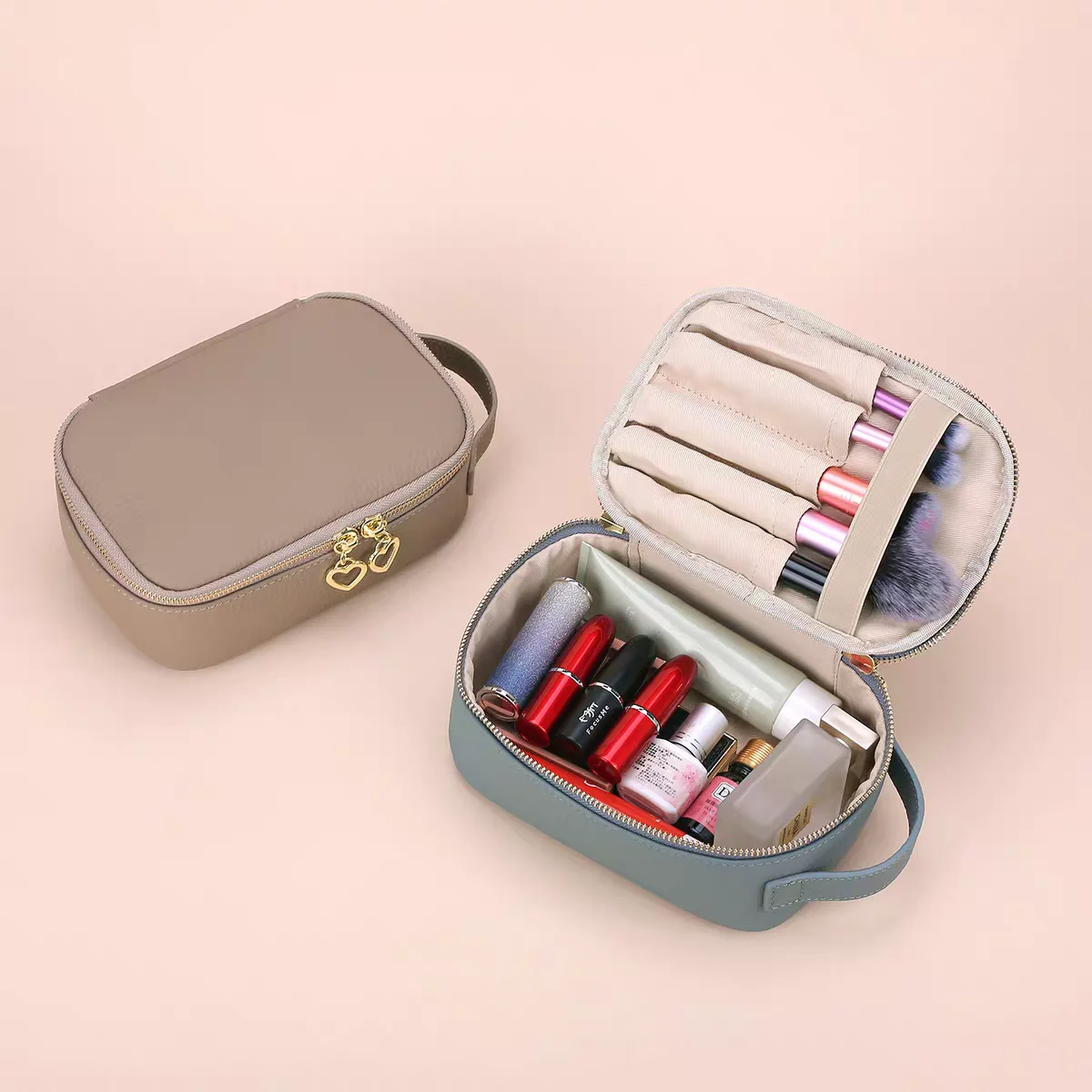 

Чехлы для макияжа, портативный косметический органайзер с держателем для кистей, кожаная водонепроницаемая дорожная ручная стильная косметичка для женщин