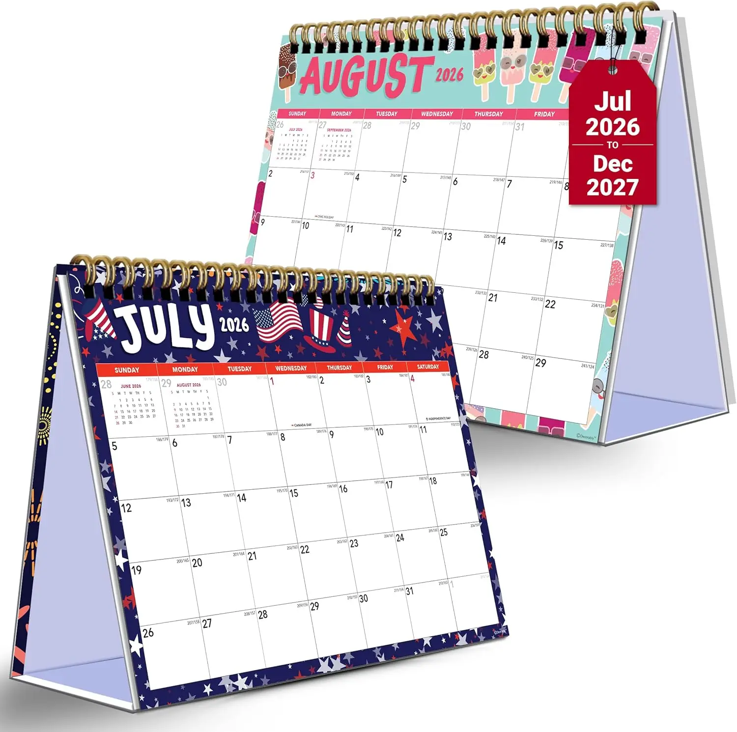 

18-Month Desk Calendar July 2026-Dec 2027, 8x6in Standing Flip with Stickers for Office Home School