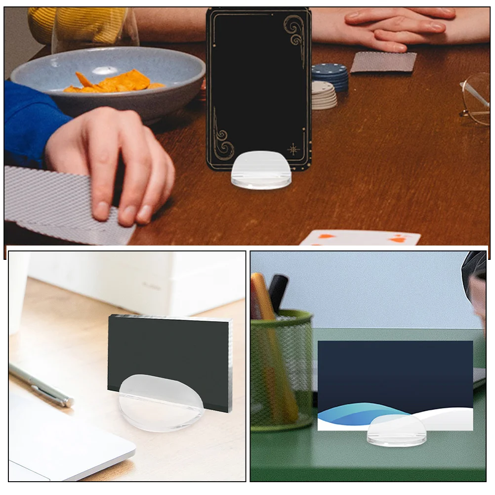 

100Pcs Game Card Holders Transparent Round Sturdy Stable Desk Stand Note Clips Business Card Organizer Picture Holders