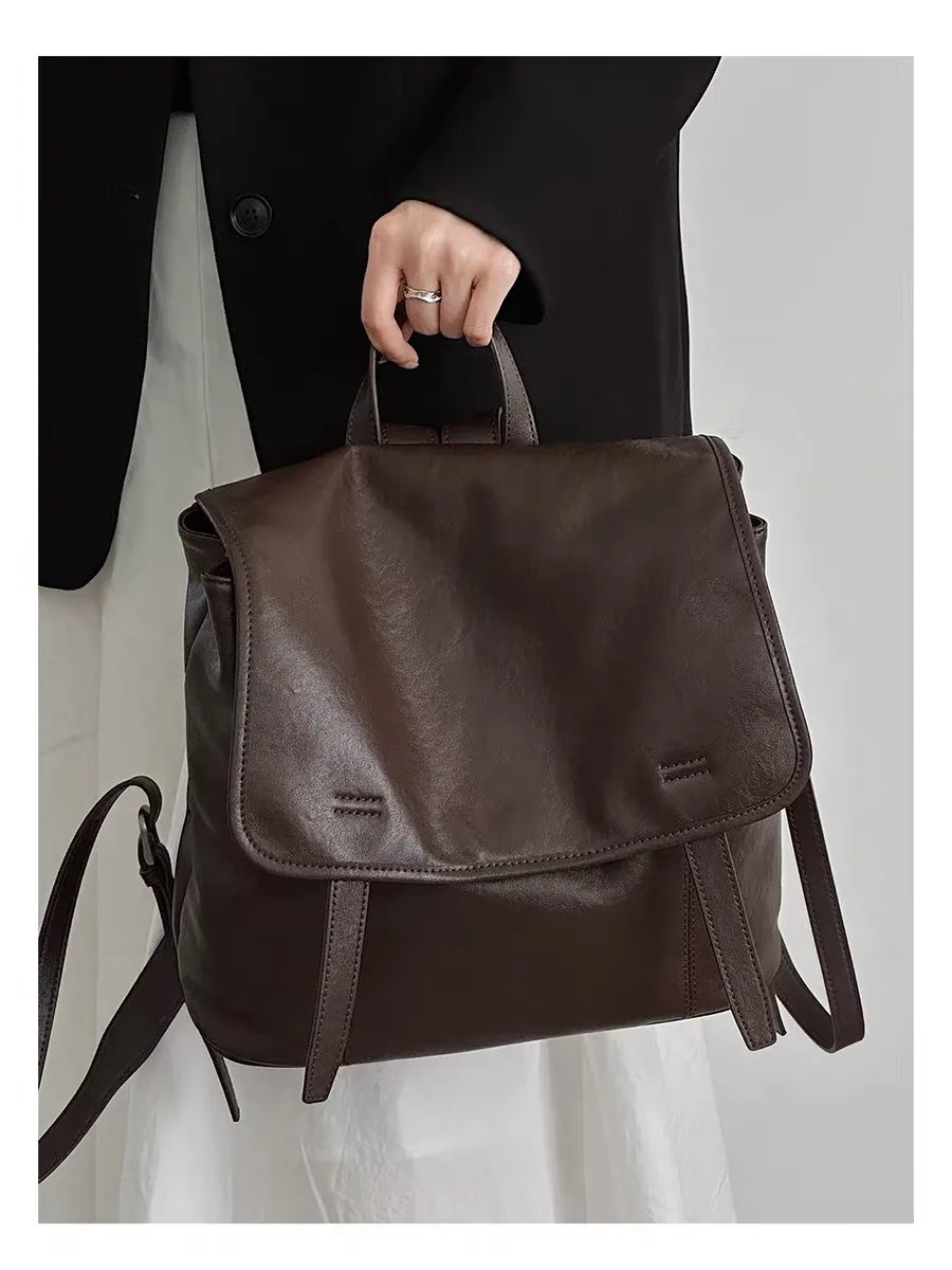 FIRMRANCH Korean Niche Brand Minimalist Casual Versatile Drawstring Nylon Lightweight Women's Backpack Travel Bag Black White