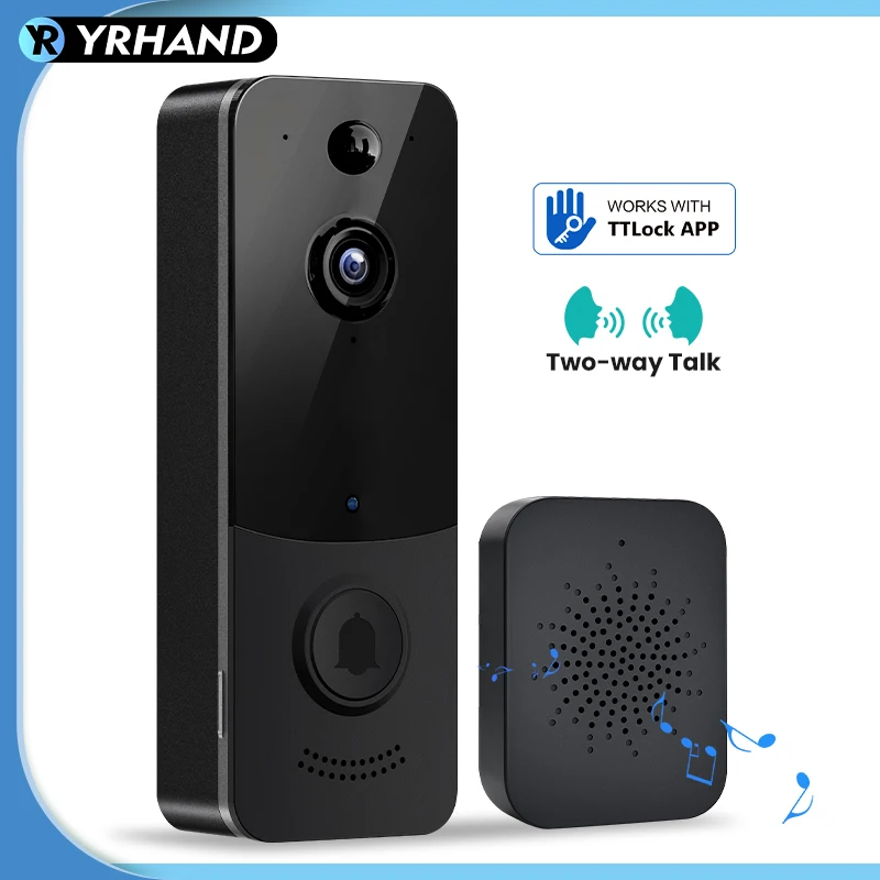 

Видеодомофон TTLock с камерой 2 МП 1080P HD, PIR-датчиком движения, двусторонней аудиосвязью, ночным видением и беспроводным звонком