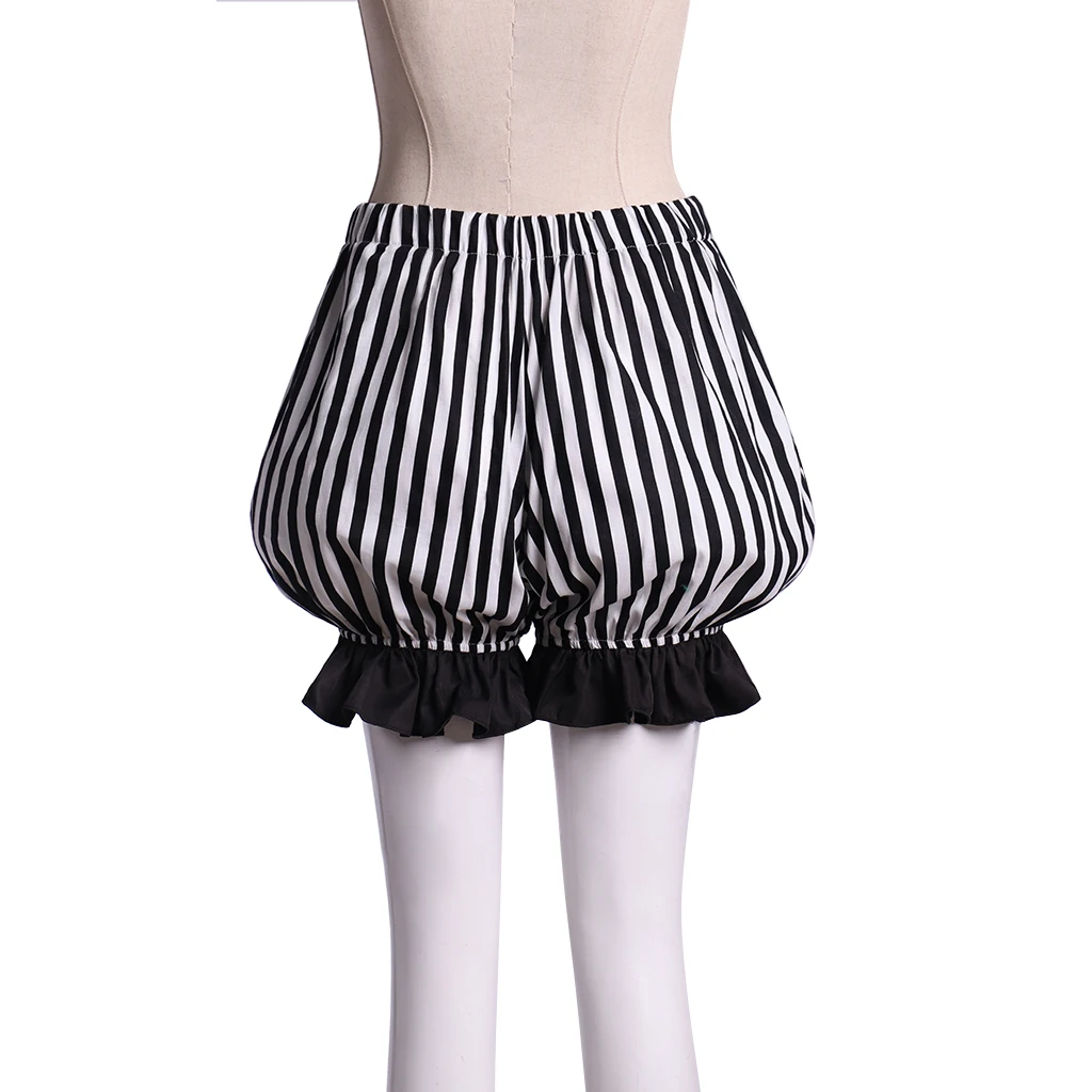 أسود أبيض مخطط البنطلونات النساء خمر القوطية تأثيري قاع اليقطين السراويل زي الملابس الداخلية السروال