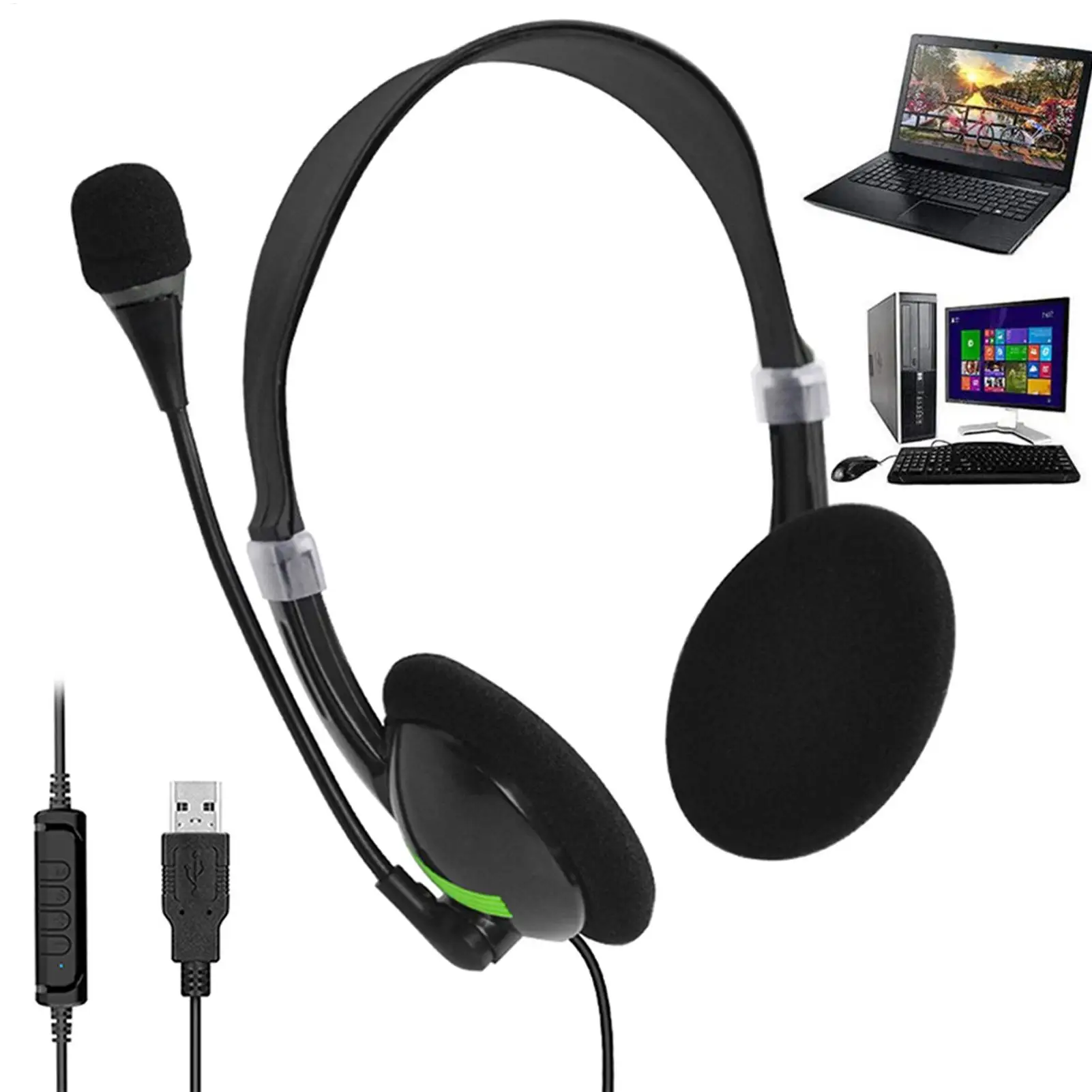 USB Wired Headphones Operator Earphones Headband Headset With Noise Cancelling Micphone For Chatting Software, Call Center, Chat