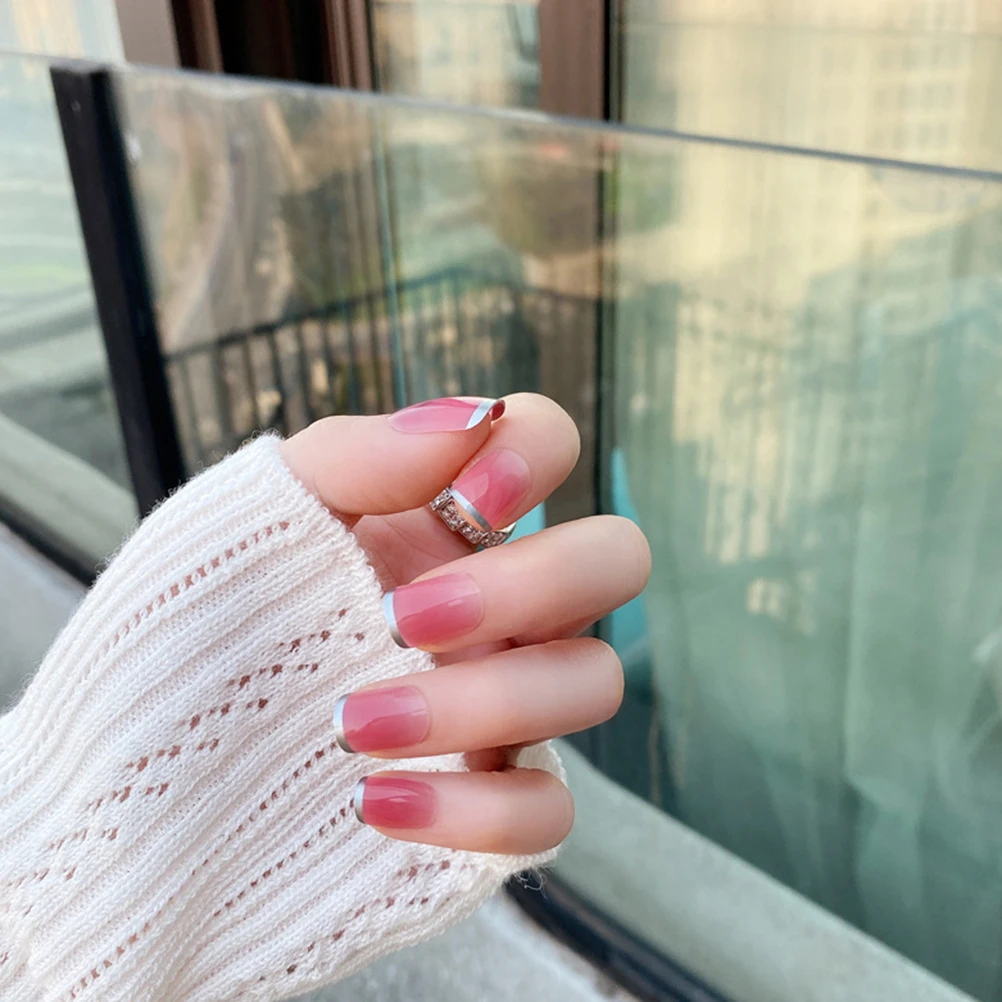 

2 Boxes Fake Nail Patch Color Gradient Stickers Women Decor Shiny DIY Art Supplies Long Lasting Easy Apply Nail Pieces