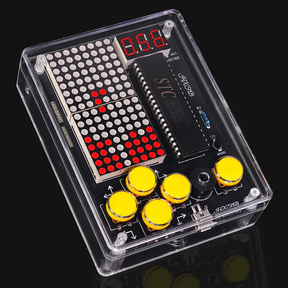 DIY Upgraded Pixel Game Console Electronic Kit Red LED Dot Matrix Digital Tube Display Soldering Practice Kit Adjustable USB 5V
