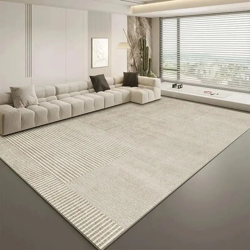 VIKAMA Cream Striped Carpet, Living Room Decorative Carpet, Durable Anti-Slip Bedroom Mat, Home Decoration