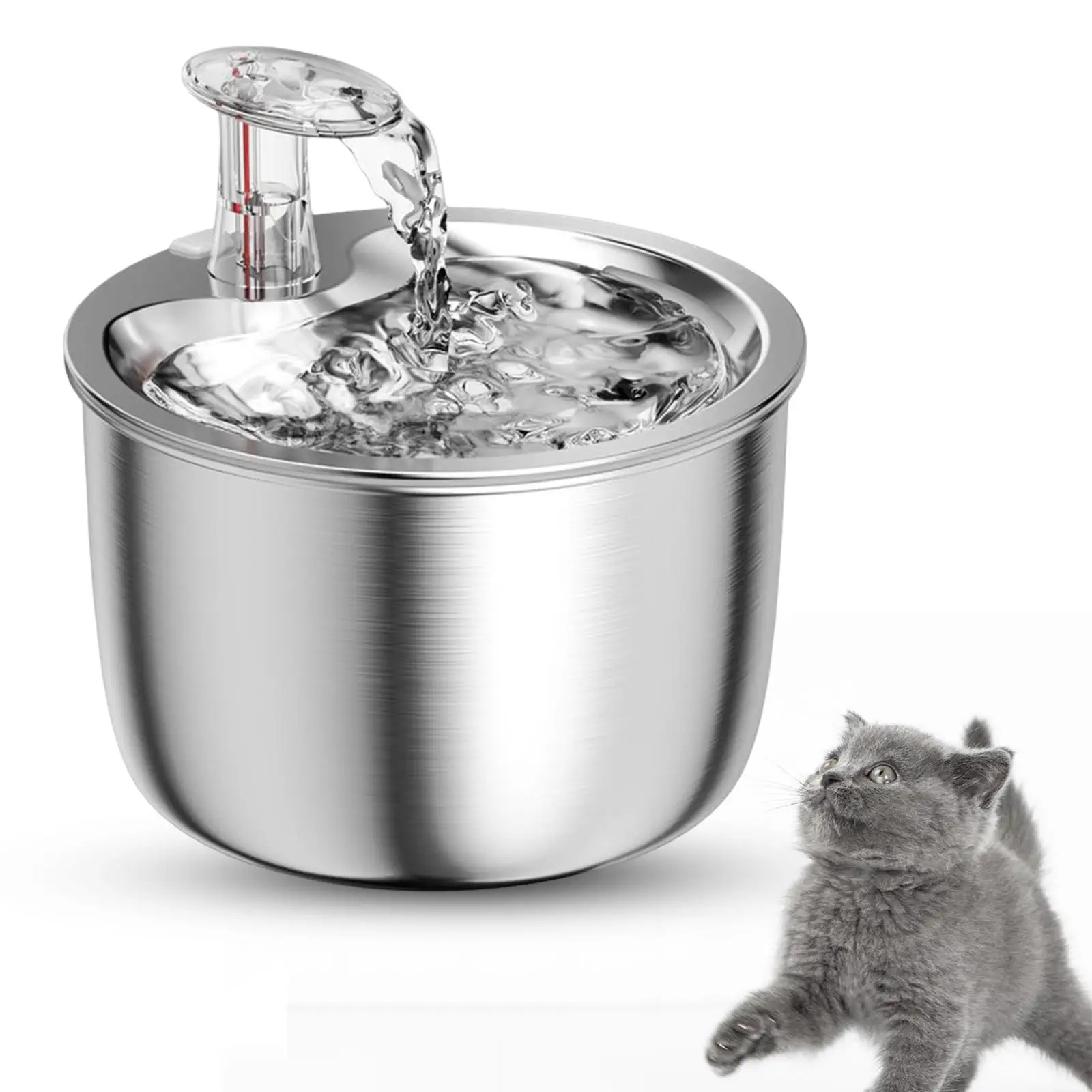 Stainless Steel Cat Feeder Water Dispenser Automatic Filtering for Indoor Dogs Puppies Rabbits Quiet Pump with EU Adapter 2L USB