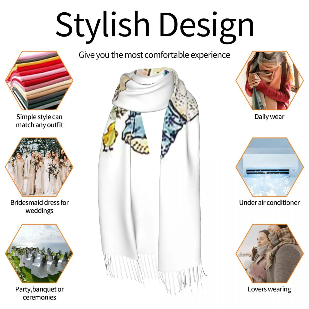 وشاح Kawaii Sarah Kay أوشحة شرابة للنساء شالات دافئة ناعمة ويلتف شال كبير للخريف والشتاء