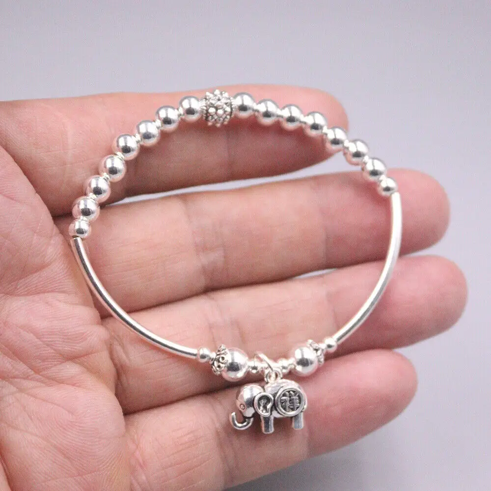 

Real 925 Sterling Silver 5mm Bead Lucky Bracelet Elephant Charm