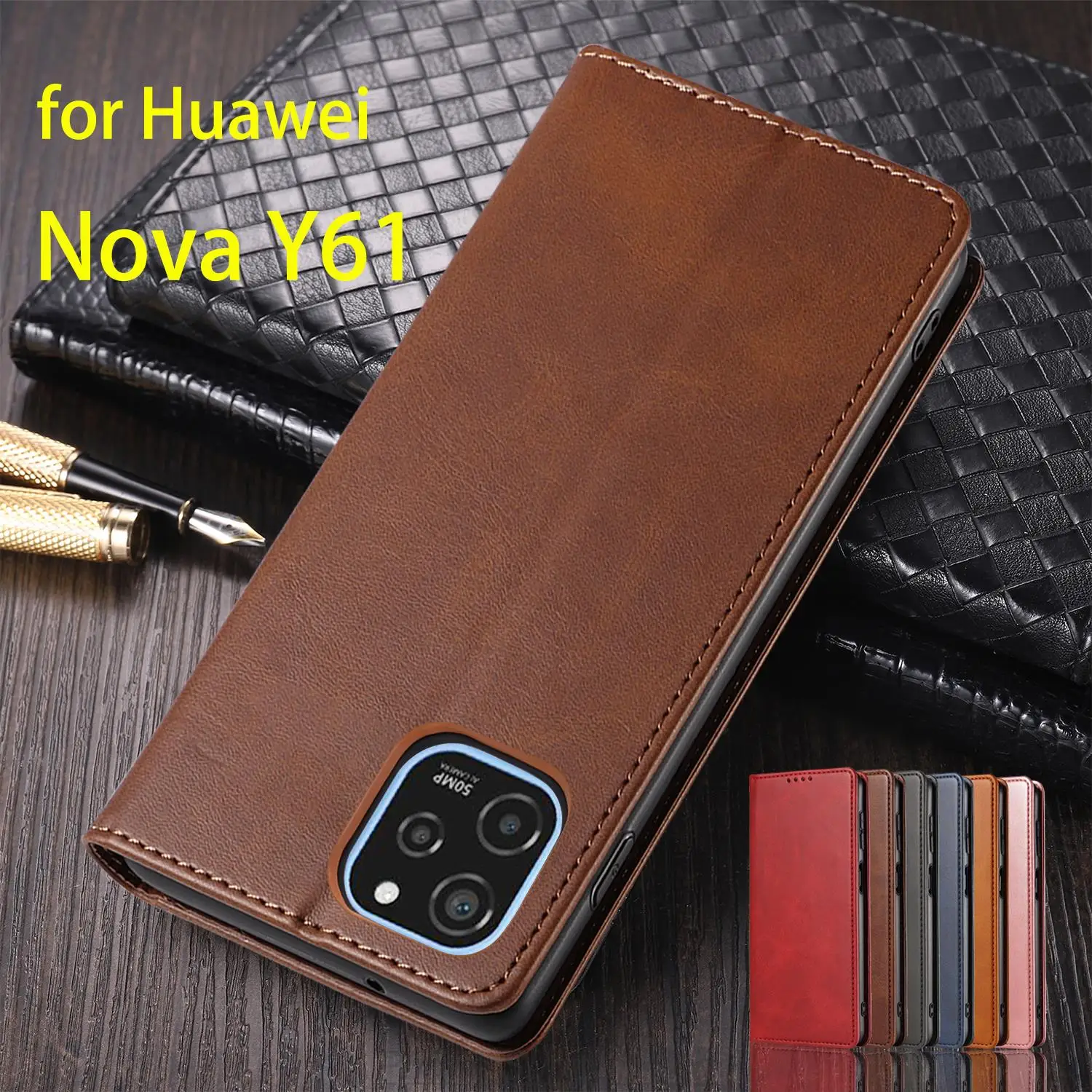 2024 Leather Case for Huawei Nova Y61 Flip Case Card Holder Holster Magnetic Attraction Cover Wallet Case Fundas Coque