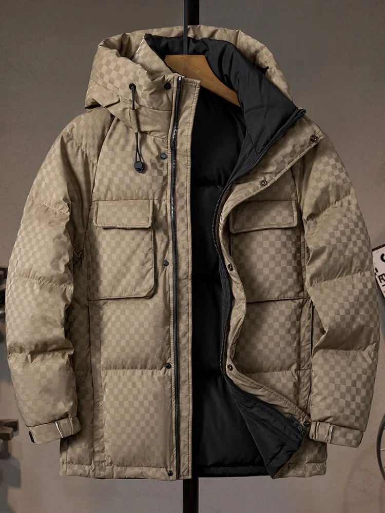 

Мужская утепленная пуховая куртка с капюшоном, теплая, ветрозащитная, повседневная верхняя одежда, зимняя, белая, модная, в уличном стиле