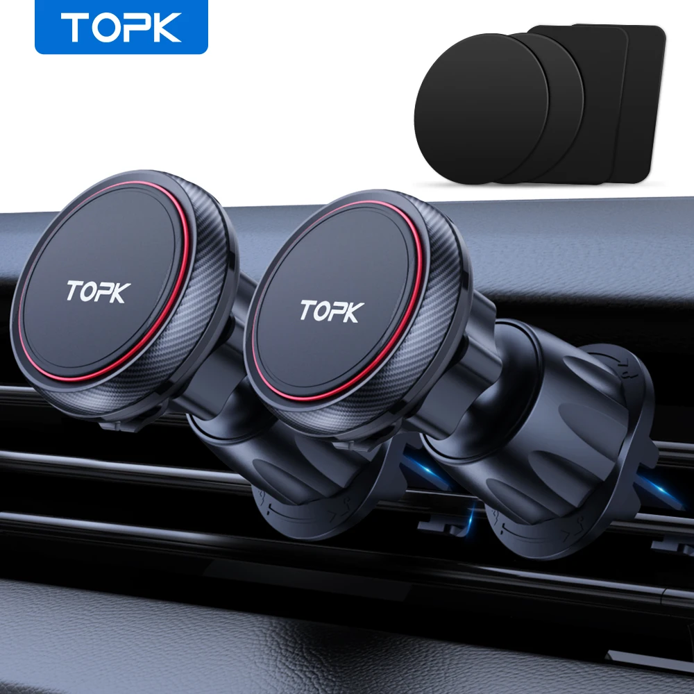 TOPK Mobile Phone Holder Car Magnet [2 Pack],360° Rotatable Car Mobile Phone Charging Stations, Ventilation with Universal Hook,