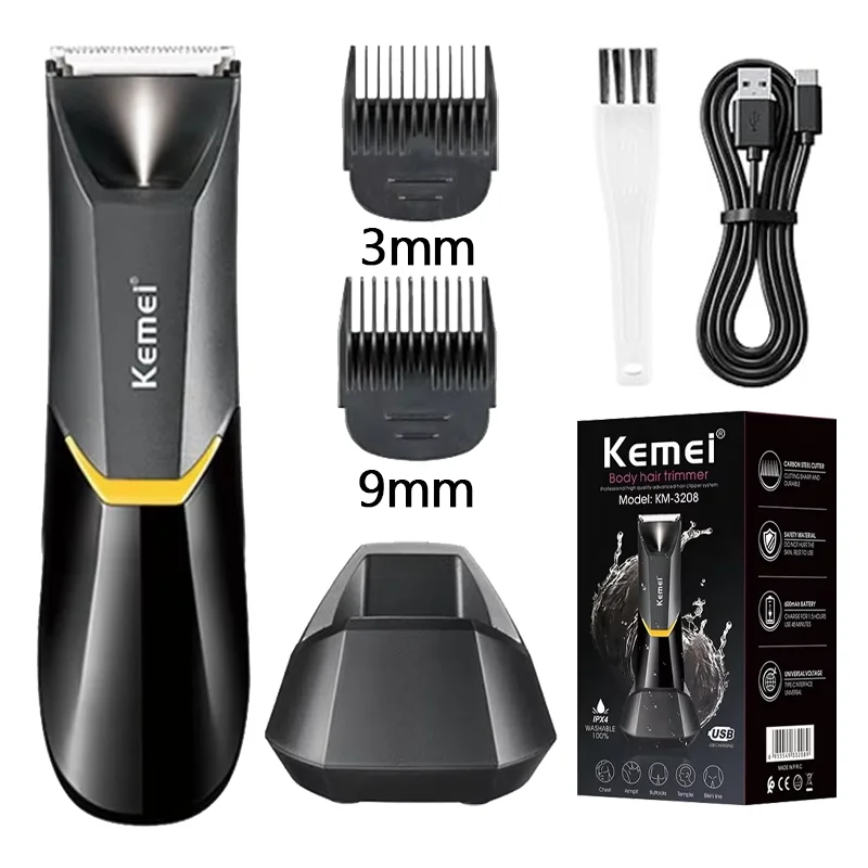 Kemei KM-3208 Electric Hair Trimmer Waterproof Body Ceramic Cutter Shaver Trimmer For Sensitive Areas Safe And Painless Pruning