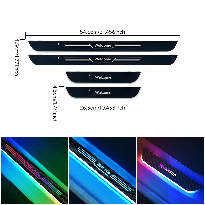 4個入り 車用LED RGBウェルカムライト ドアアンビエントライト 多モード調整可能 プロジェクターランプ 車用ウェルカムペダルライト