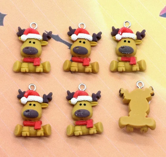 Lot 10 Pcs Resin Christmas Hat Deer Charms Jewelry Making  Earrings Pendants Necklaces Bracelets DIY Accessories gift
