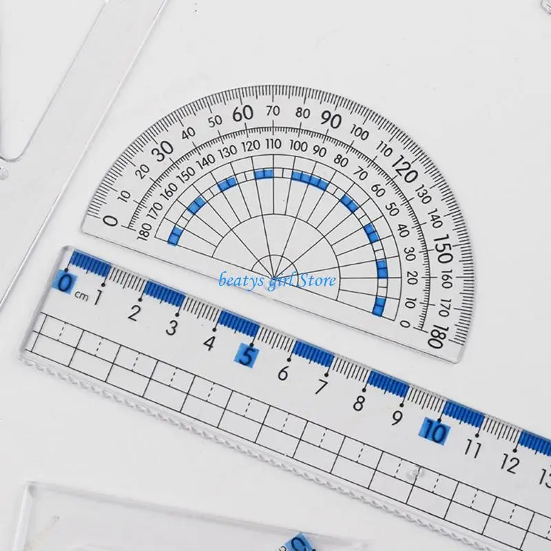 C7AB School Geometry Tool Set with Straight Ruler Set Square Protractor for Student