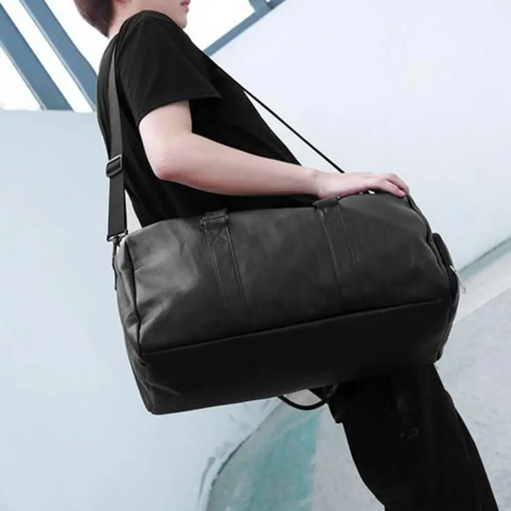 Unisex Large Capacity Travel Tote Bag Duffle Faux Leather Bag Shoe Luggage Gym Fitness Tote Shoulder Bag Sport