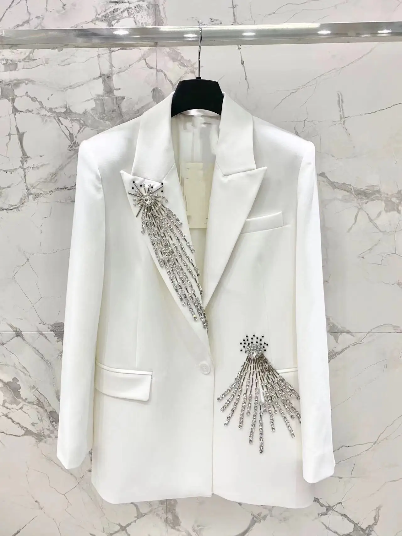 Ladies Blazer  Luxury Rhinestone Office Business Wedding  Exquisite Elegant Suit Single Top