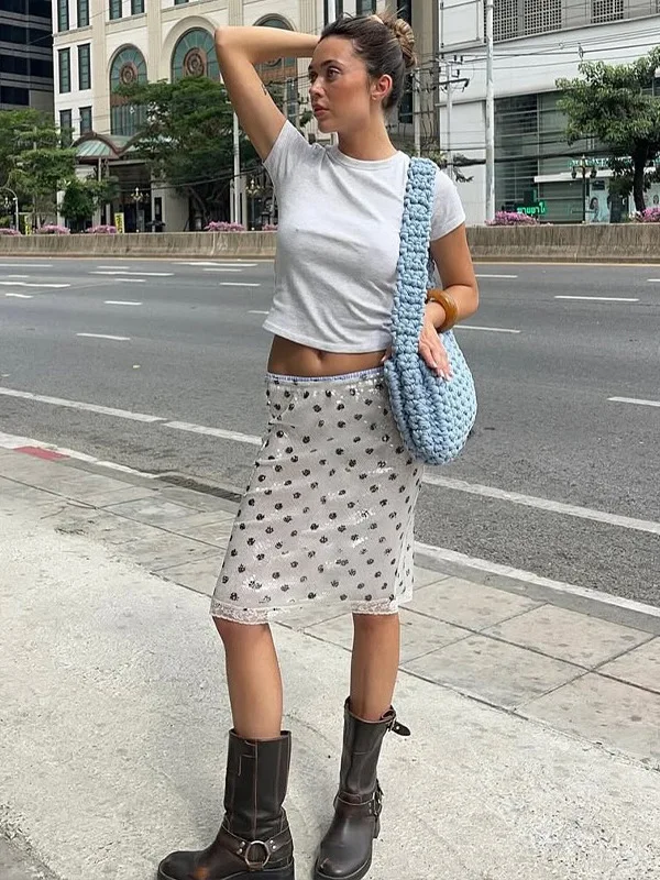 Falda adelgazante de lunares de cintura baja fDr Vintage versátil para mujer Body ape que mejora la tela de poliéster Ci Walk