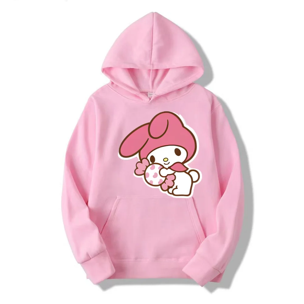 My melody dan Kuromi kartun Anime wanita Pullover Atasan musim semi musim gugur Sweatshirt ukuran besar pria 2024 baju Hoodie pasangan baru