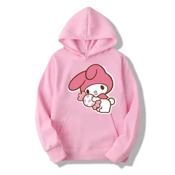 My melody And Kuromi Cartoon Anime Women Pullover Tops Spring Autumn Men Oversized Sweatshirt 2024 New Couple Hoodie Clothes