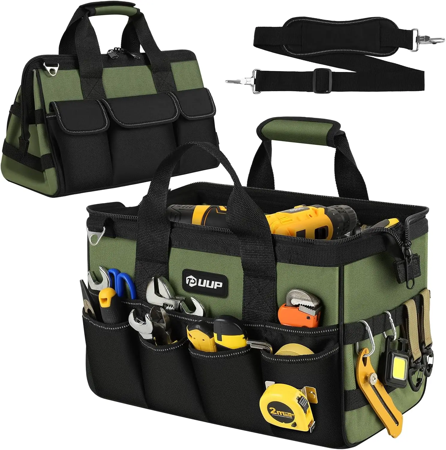 

15-Inch Heavy Duty Tool Bag with 16 Pockets, Portable Organizer for Tools, Green - Ideal Gift for Men