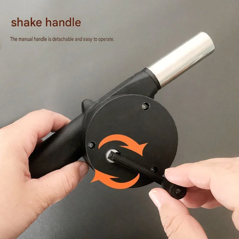 Portable Hand Crank Blower BBQ Fan for Camping Picnic Charcoal Grill, Multifunctional Mini Manual Cranked Hair Dryer