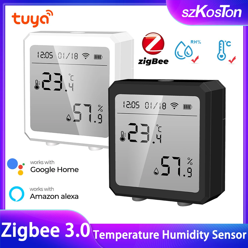 Tuya Zigbee3.0 Smart Temperature and Humidity Sensor Wireless Thermometer with LCD Screen Digital Display Work with Alexa Google