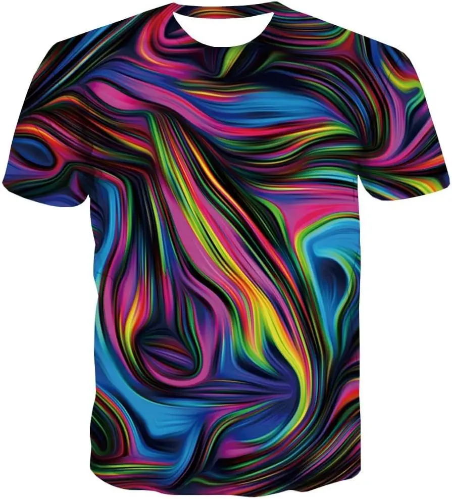 KYKU Color T-shirt Men's 3D Printed Neon Abstract T-shirt Short Sleeve T-shirt