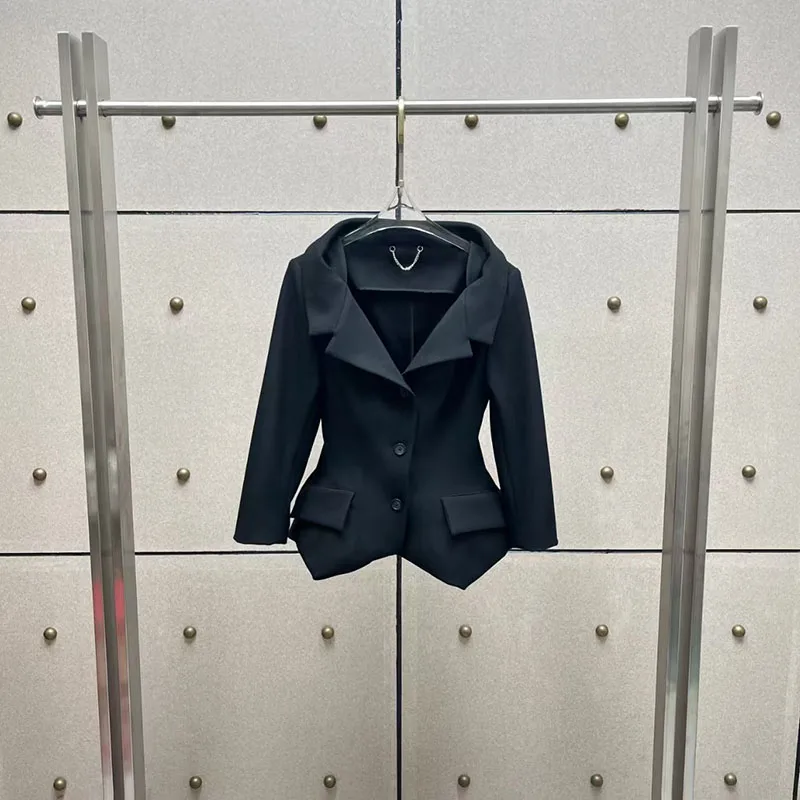 2026, New Design, Women's A-Line Solid Suit Jacket, Collarless Long-Sleeved Form-Fitting Coat, High-Quality Suit Top, Y2K Style
