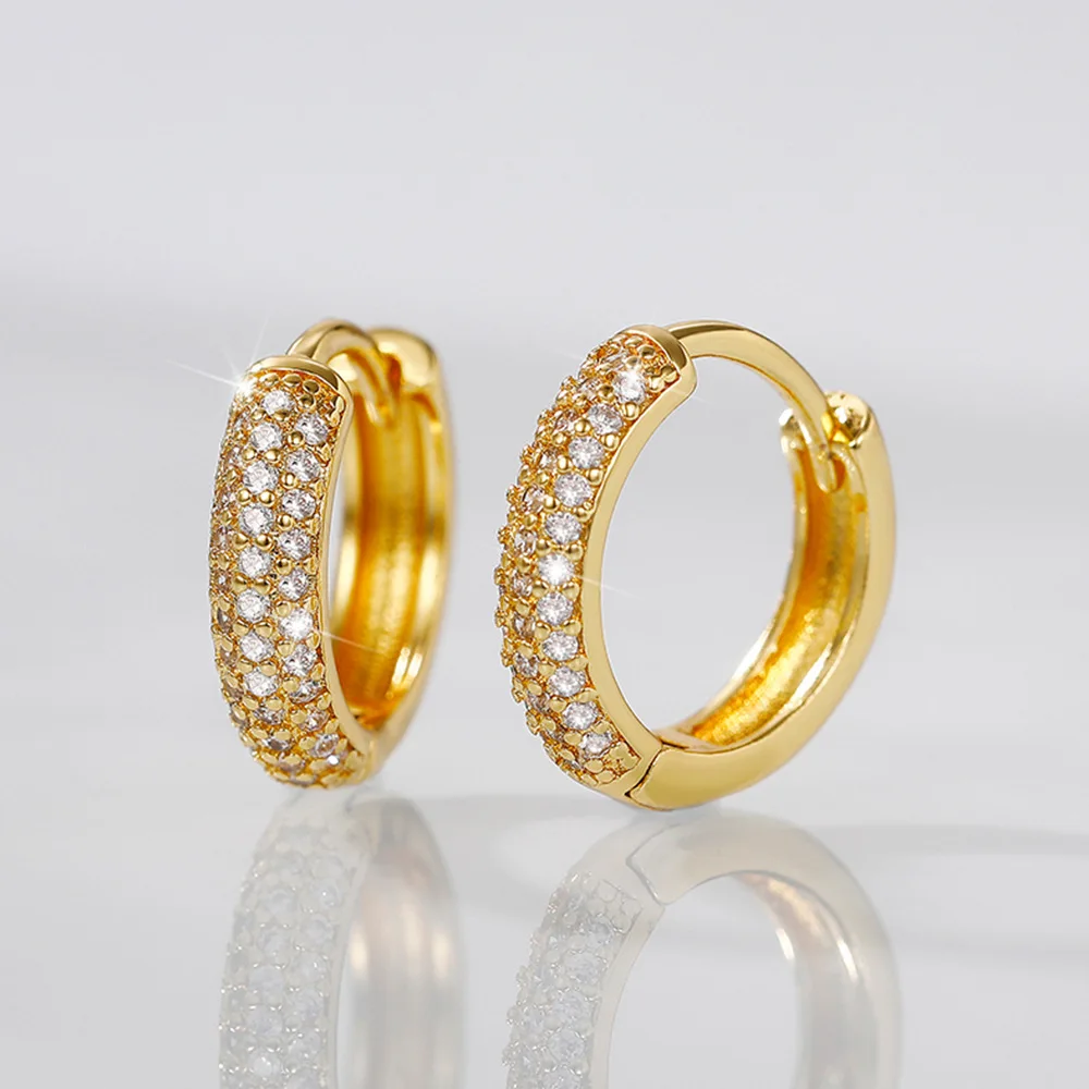 Simple Stylish One Line Cubic Zirconia Gold Color Hoop Earrings for Women Fashion Versatile Girls Accessories Hot Jewelry