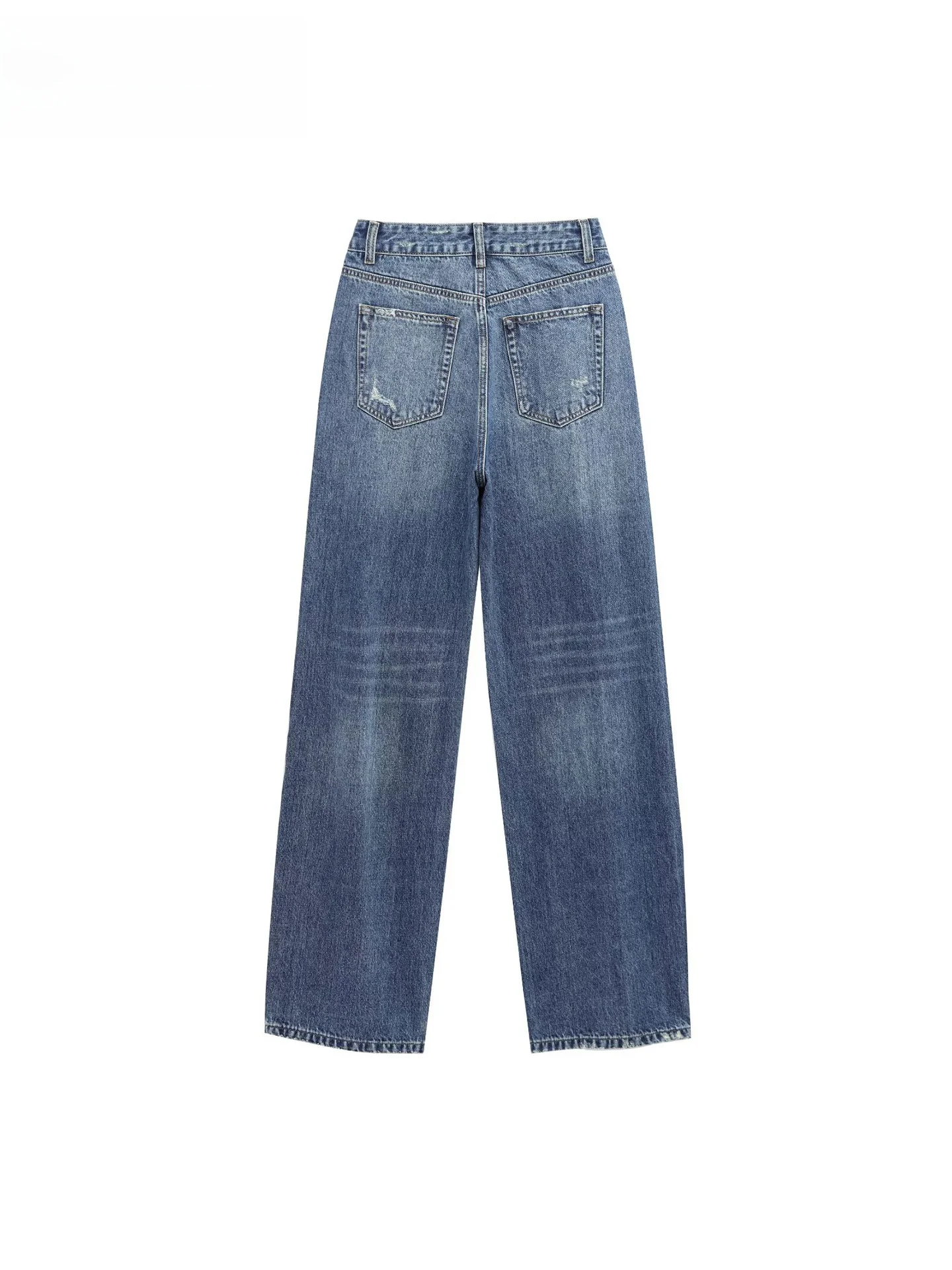 ZAPRHA 2025 Nowe Modne Jeansy Damskie z Wysokim Stanem i Szerokimi Nogawkami, Luźne, Krój Arc ape, Długie Spodnie, Kolor Niebieski, Sezon Letni