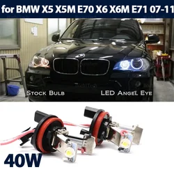 LED Angel Eyes Light Ring Headlight Canbus For BMW X5 X5M E70 X6 X6M E71 E72 2007-2011 40W White H8 LED