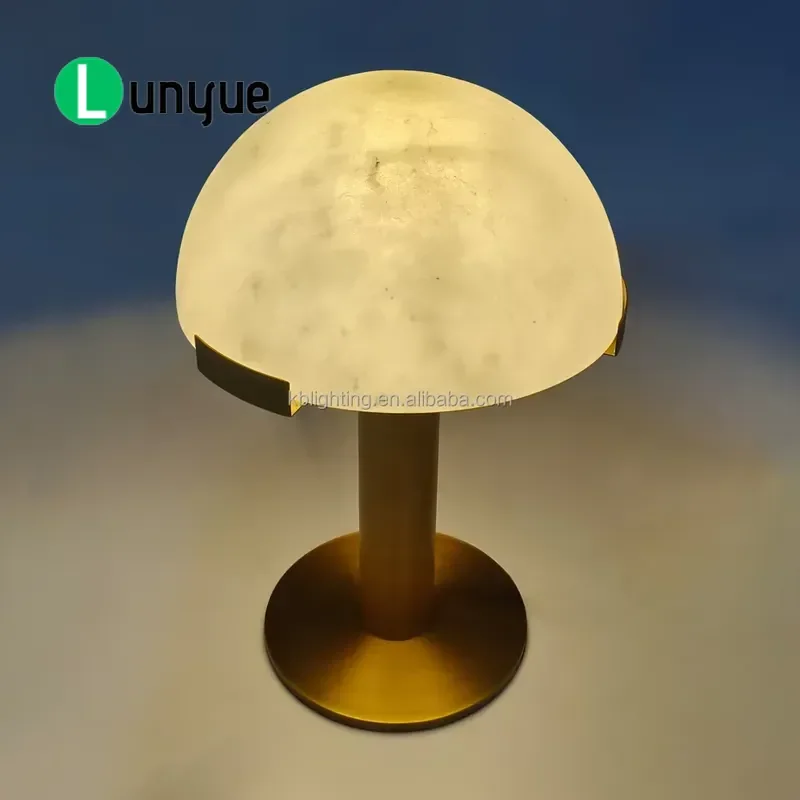 Modern Luxury Natural Marble Spanish Alabaster LED Desk Lamp Bedside Table Light for Hotel Home Bedroom Decoration Ambient